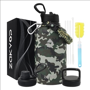 64 oz Insulated Water Bottle with Straws&3 Lids, ZAKVOP Half Gallon Water Bottle Stainless Steel